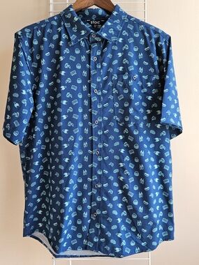 Stoic BBQ Print Button-Down Performance Weave Novelty Men's Shirt NWOT